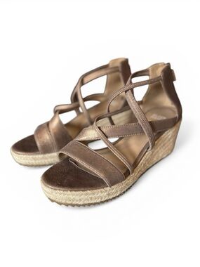 Eileen Fisher Women’s 9.5 Bronze Leather Wanda Platform Wedge Espadrille Sandals